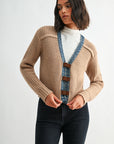 Tan Petite Long Sleeve Cropped Cardigan