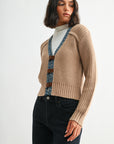 Tan Plus-Size Long Sleeve Cropped Cardigan