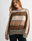 Brown Stripe Petite Long Sleeve Mixed Stripe Sweater