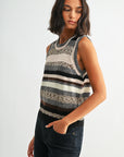 Natural Multi Sleeveless Striped Sweater Vest