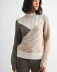 Taupe Multi Long Sleeve Patchwork Cable Sweater