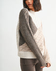 Taupe Multi Long Sleeve Patchwork Cable Sweater