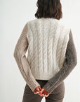 Taupe Multi Long Sleeve Patchwork Cable Sweater