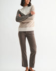 Taupe Multi Long Sleeve Patchwork Cable Sweater
