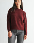 Burgundy Petite Long Sleeve Mock Neck Sweater