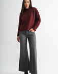 Burgundy Petite Long Sleeve Mock Neck Sweater