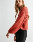 Burnt Rose Long Bubble Sleeve Crop Sweater