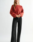 Burnt Rose Long Bubble Sleeve Crop Sweater