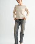 Buff Long Sleeve Sweater with Button Detail