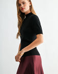 Black Short Sleeve Mock Neck Sweater