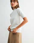 Cream Short Sleeve Mock Neck Sweater