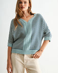 Baltic Skyway Stripe 3/4 Sleeve Dolman Sleeve Sweater
