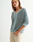Baltic Skyway Stripe 3/4 Sleeve Dolman Sleeve Sweater