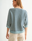Baltic Skyway Stripe 3/4 Sleeve Dolman Sleeve Sweater