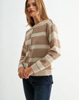 Dune Pumice Stripe Long Sleeve Stripe Lurex Sweater