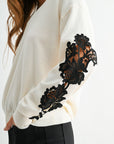 Cream Long Sleeve Applique Sweater