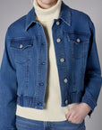 Let your outfit shine with this sophisticated 'Indigo Denim' Denim Bomber Jacket.