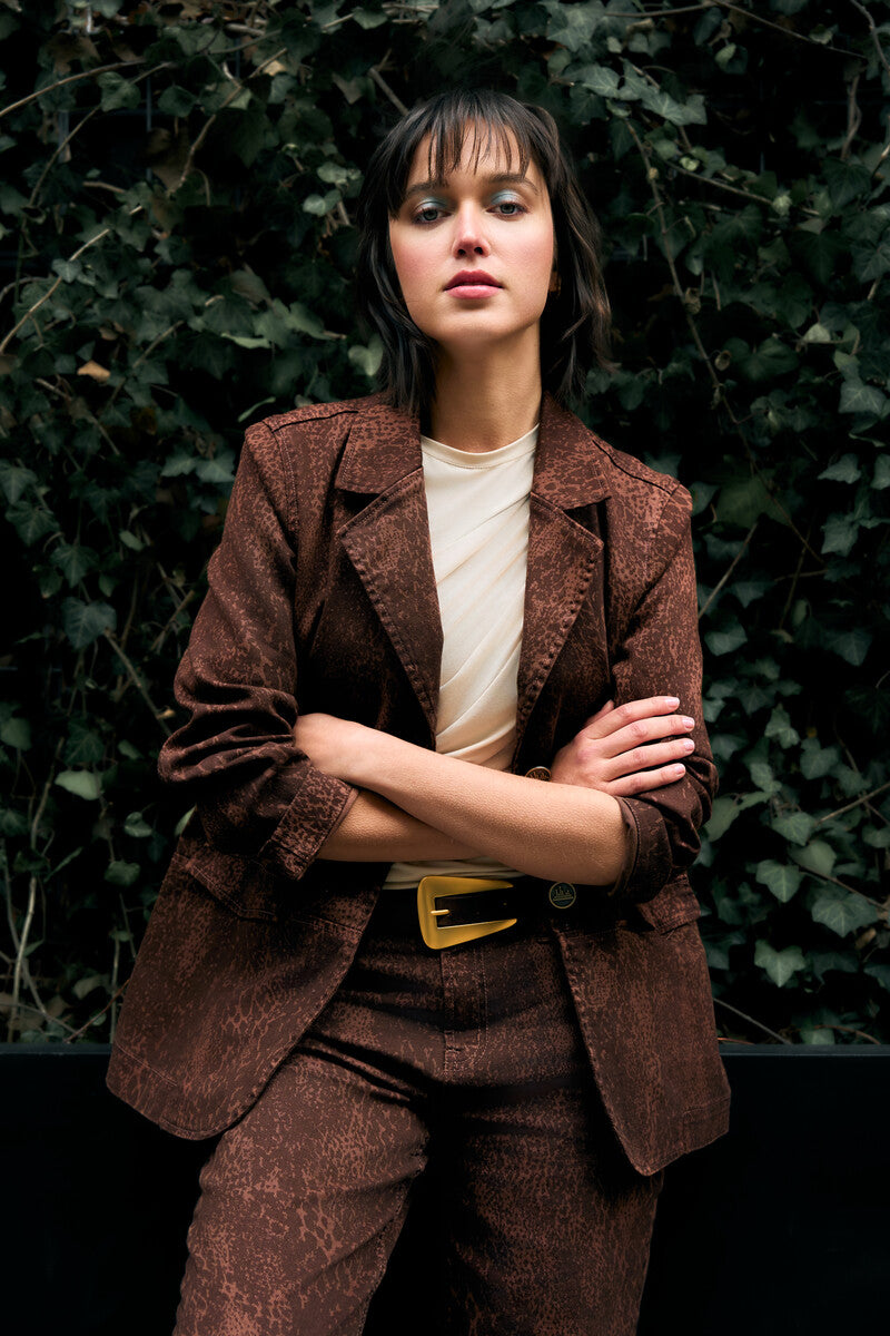 Brown snake print denim jacket