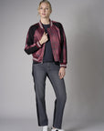 Merlot Multi Abstract Print Color Blocked Satin Bomber Jacket