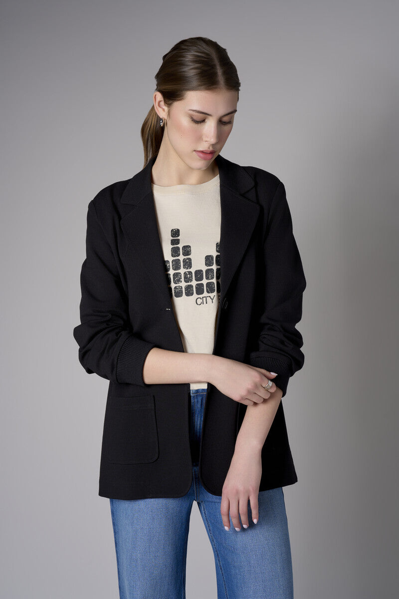 Embrace the beauty of 'Black' in our signature Ribbed Blazer.