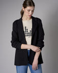 Embrace the beauty of 'Black' in our signature Ribbed Blazer.