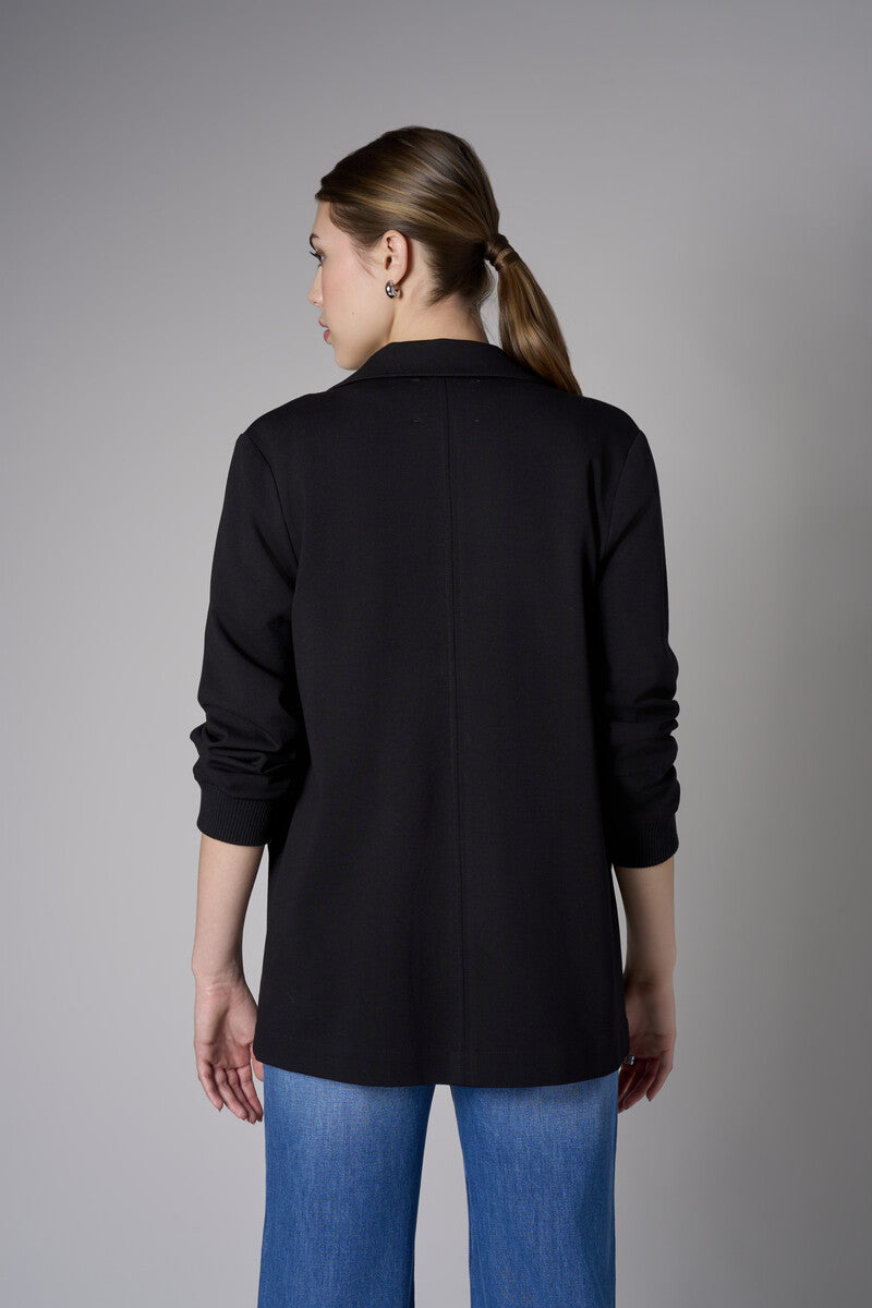 Embrace the beauty of 'Black' in our signature Ribbed Blazer.