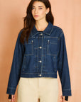 Indigo Pleated Front Denim Jacket