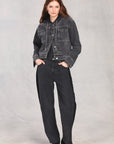 Black Pleated Front Denim Jacket
