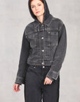 Black Pleated Front Denim Jacket