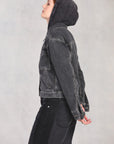 Black Pleated Front Denim Jacket