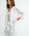 White Zip Front Braided Jacket