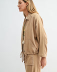 Burlap Cropped Dolman Sleeve Jacket
