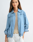 Light Indigo Denim Zip Front Shirt Jacket