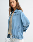 Light Indigo Denim Zip Front Shirt Jacket