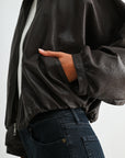 Brown Faux Leather Zip Up Dolman Jacket