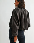 Brown Faux Leather Zip Up Dolman Jacket