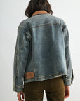 Indigo Plus-Size Denim Shacket with Suede Collar