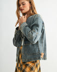 Indigo Denim Shacket with Suede Collar
