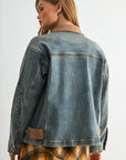 Indigo Denim Shacket with Suede Collar