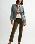 Indigo Plus-Size Denim Shacket with Suede Collar