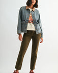 Indigo Plus-Size Denim Shacket with Suede Collar