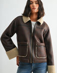 Dark Brown Faux Shearling Jacket