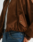 Camel Suede Snap Front Dolman Jacket