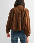 Camel Suede Snap Front Dolman Jacket