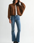 Camel Suede Snap Front Dolman Jacket