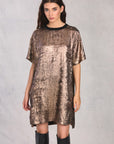 Champagne Zip Back Woven T-Shirt Dress