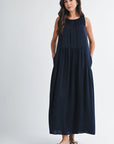 Navy Halter Neck A-line Maxi Dress