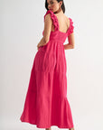 Bright Rose Empire Waist Tiered Maxi Dress