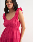 Bright Rose Empire Waist Tiered Maxi Dress
