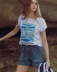 White Raglan Sleeve Graphic Tee